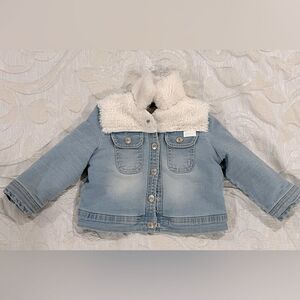 7 For All Mankind Denim Teddy Bear Sherpa Outerwear Jacket, like new, 18 months